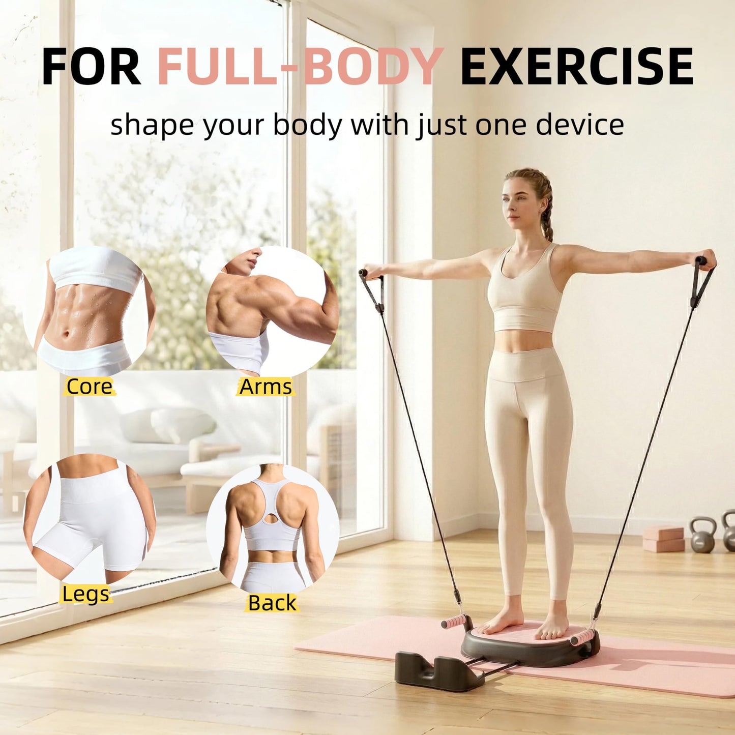 7 in 1 Ab Machine, Sit Up Exercise Equipment with Removable Auxiliary Handle, Home Workout Equipment for Abs, Legs, Arms, Ab Trainer Women Men (Pink)