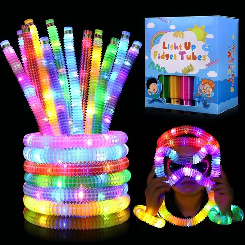Gigilli Glow Sticks Party Favors - 12 Pcs Light Up Pop Tubes & Glow Necklaces for Kids 4-12