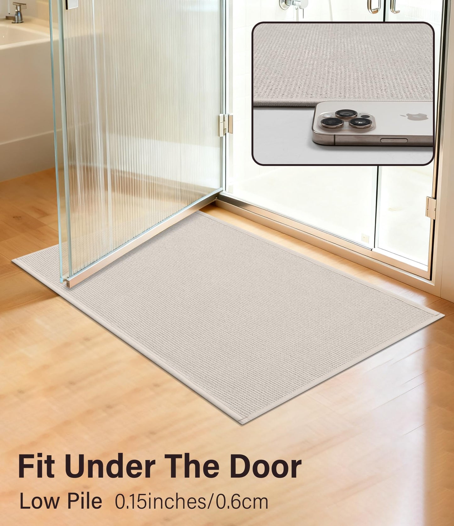 YIHOUSE Bathroom Rugs Mat 16x24, Non Slip Quick Dry Bath Mats for Bathroom Absorbent Ultra Thin Bath Rugs Machine Washable Fit Under Door for Sink, Cabinet, Laundry (Beige, 16"x24")