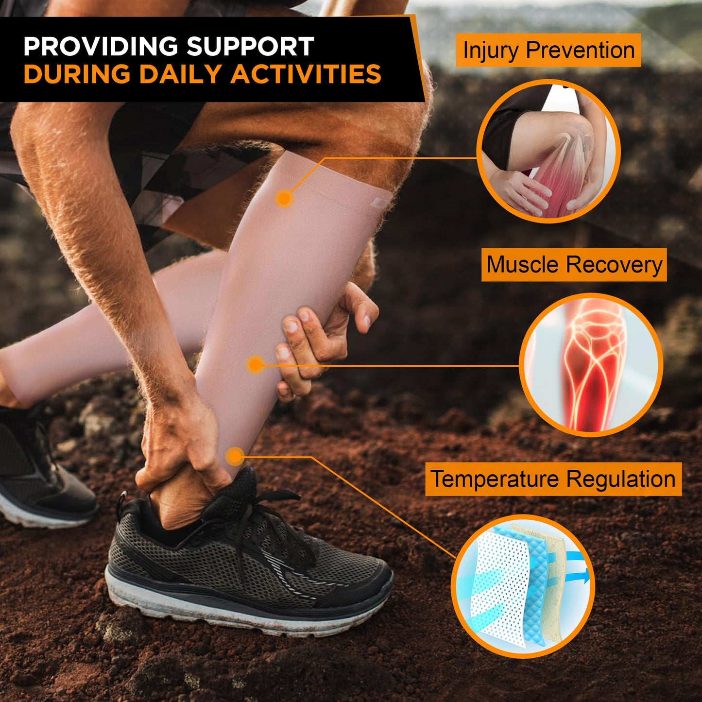 Doc Miller Calf Compression Sleeves for Men & Women, Footless Leg Compression Socks Support for Runners, 15–20mmHg Graduated, Shin Splints, Varicose Veins, Pain Relief & Swelling (1 Pair)