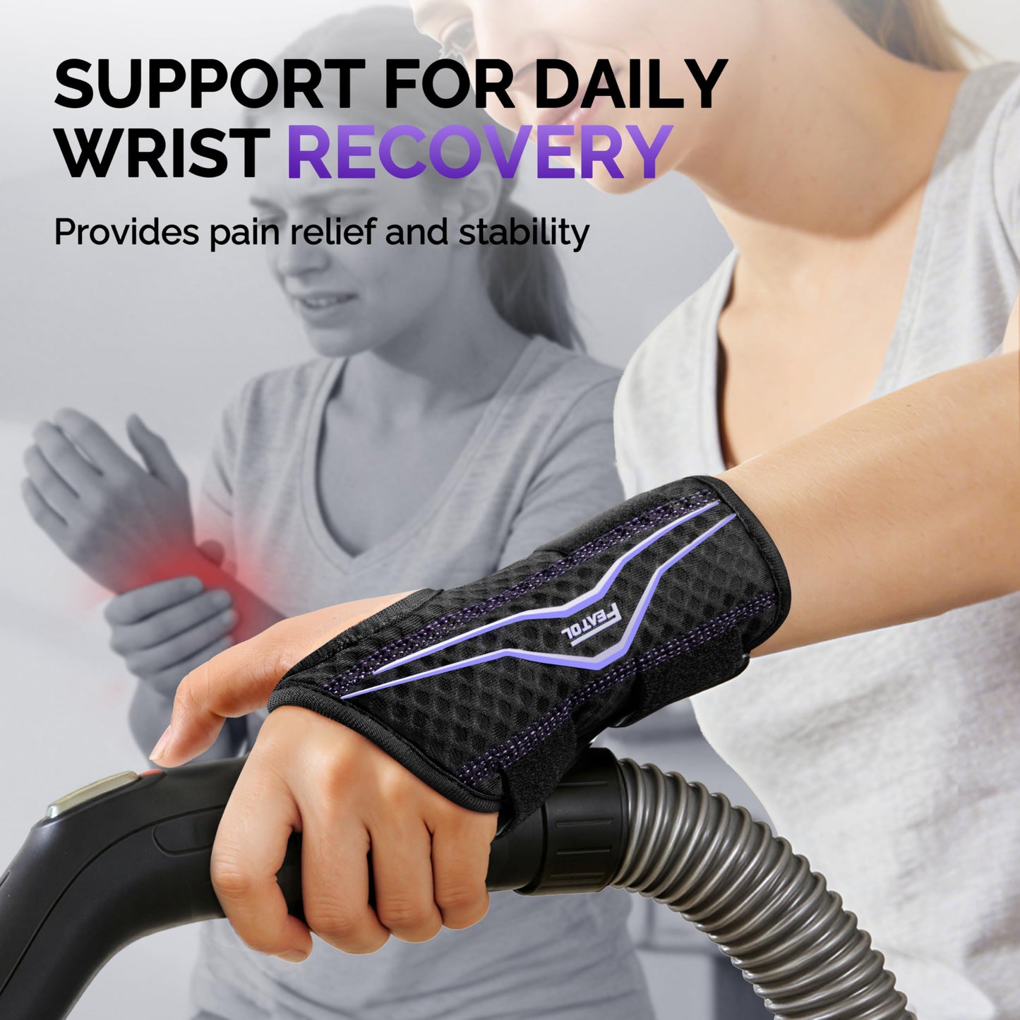 FEATOL Wrist Brace with Ergonomic Wrist Splint Right Hand, Breathable Hand Support for Women and Men, Pain Relief for Carpal Tunnel, Tendonitis & Daily Work, Medium