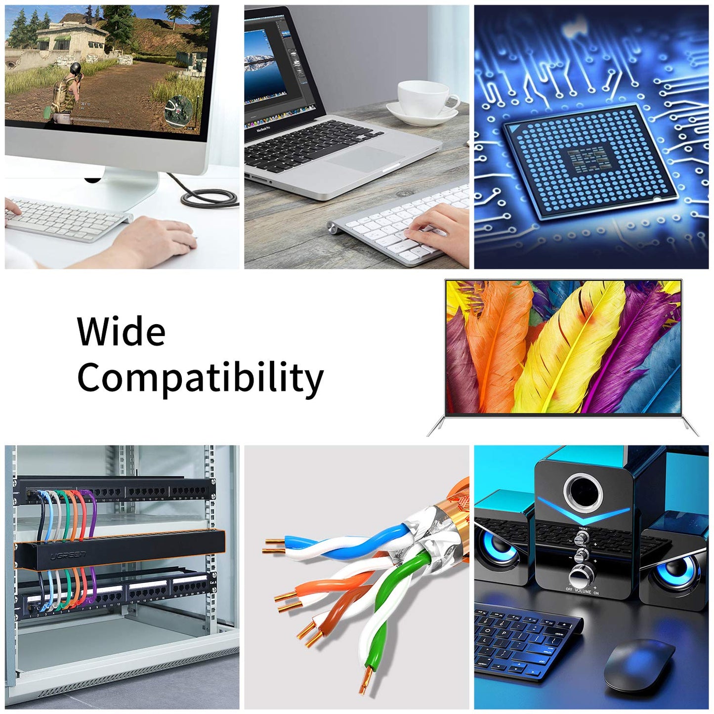 Nanxudyj 8 1.5 40Gbps 2000MHz 26AWG RJ45, Cat Ethernet Cable ft, High Speed Network Patch Cord, Heavy Duty SFTP Short