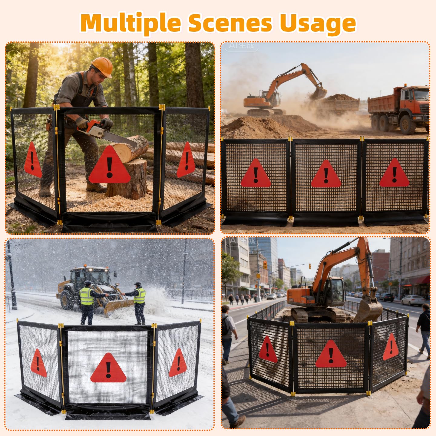 Heavy-Duty 3-Section Debris Containment Mesh Barriers - Portable Safety Barrier with Nylon Coated Mesh & Metal Frame for Controlling Chips, Grinding, Stumps, Brush