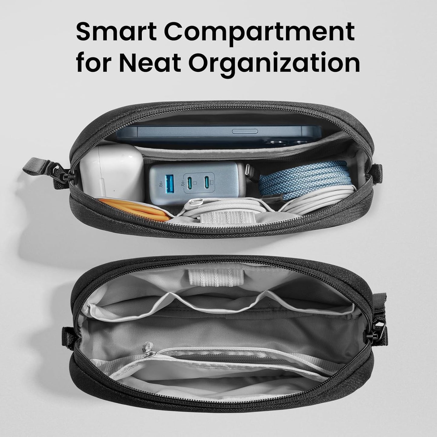 tomtoc Electronics Organizer Travel Case, Water Resistant Travel Bag Cable Organizer for Essentials, Tech Pouch