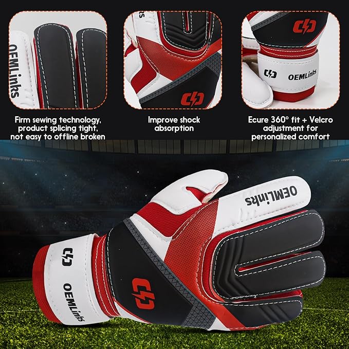 Youth&Adult Goalie Goalkeeper Gloves with Finger Protection Breathable Soccer Gloves with Strong Grips，6 Colors，Sizes 7-10