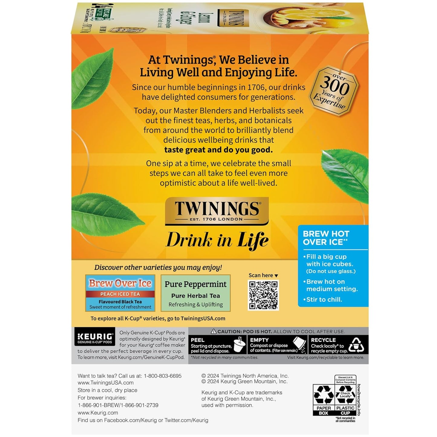 Twinings Lemon & Ginger Herbal Tea K-Cup Pods - Tangy & Spicy, Caffeine-Free, 24 Count