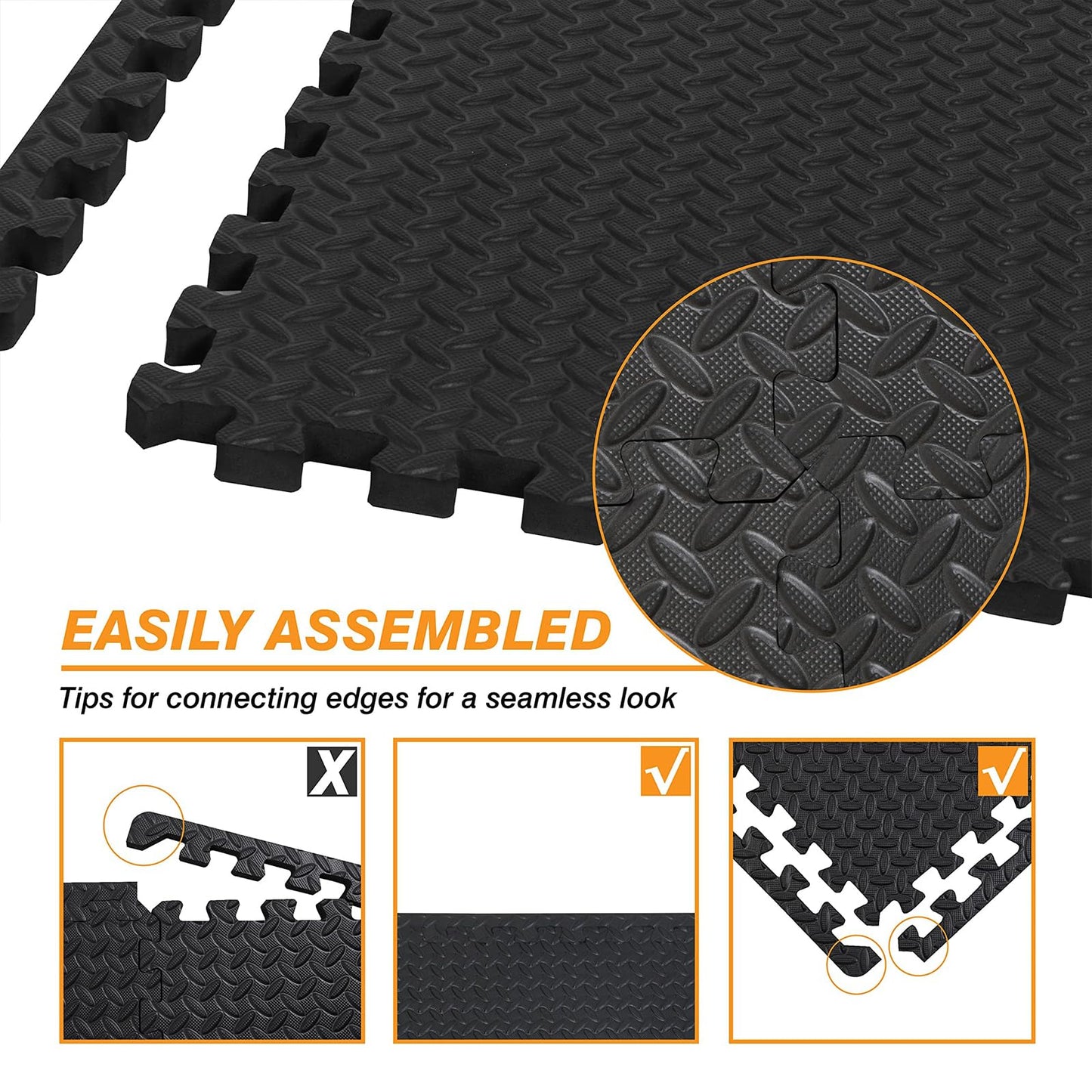 Mat Block APM36001BK-1 Torin Interlocking Foam Exercise Floor Mats: 144 SQ FT, 1/2 inch, 36 Tiles, EVA Gym Mat Flooring, Exercise Equipment Mat for Home Gym Equipment, Black