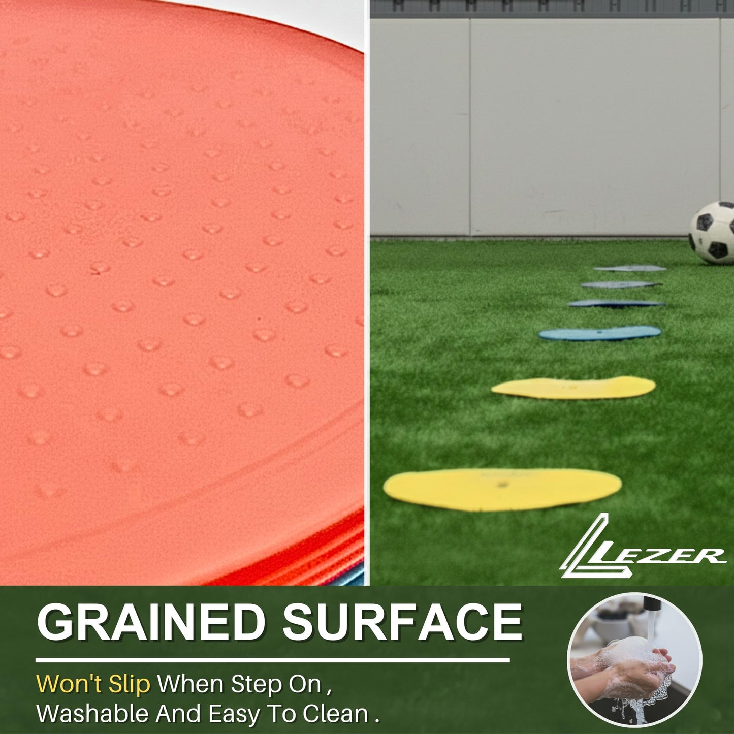 LEZER 9 Inch Flat Cones, Spot Markers, Soccer Cones, Field Court Markers, Sit Spots, Flat Discs, Soccer Training Equipment, Agility Practice, Football, Made in Taiwan, Set of 24