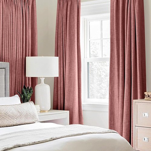 MIULEE Blackout Linen Textured Curtains - Thermal Insulated Dusty Rose Drapes | 52 x 108 Inch (2 Panels)