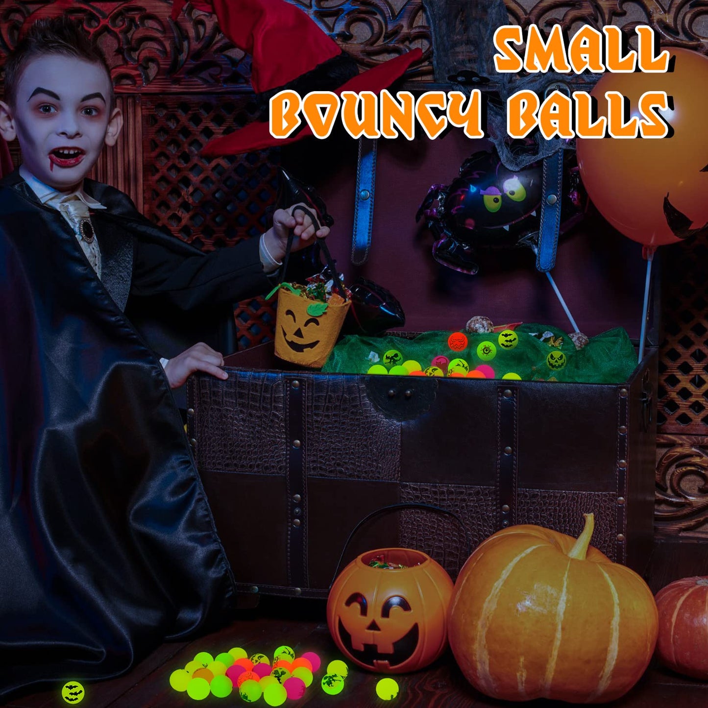 Deekin 500 Pcs Halloween Bouncing Ball, Glow in the Dark Bouncy Party Favors Supplies, Small Bouncy Balls, Rubber Halloween Balls for Boys and Girls Birthday Party Gifts Game Prizes, 0.98 Inch