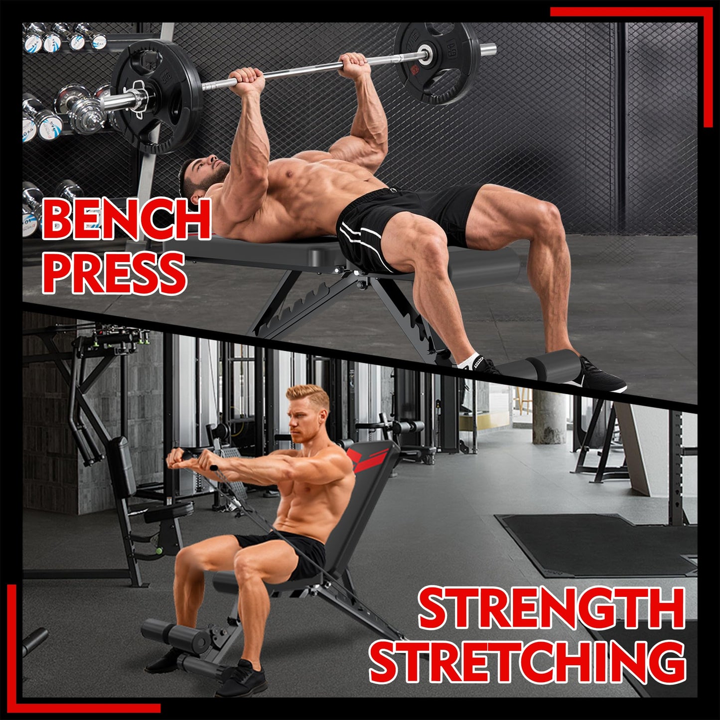 FONBEAR Adjustable Weight Bench, 660LBS Foldable Workout Bench for Full Body Strength Training, Multifunctional Bench Press Incline Decline Bench - Great for Beginners and Professional Use