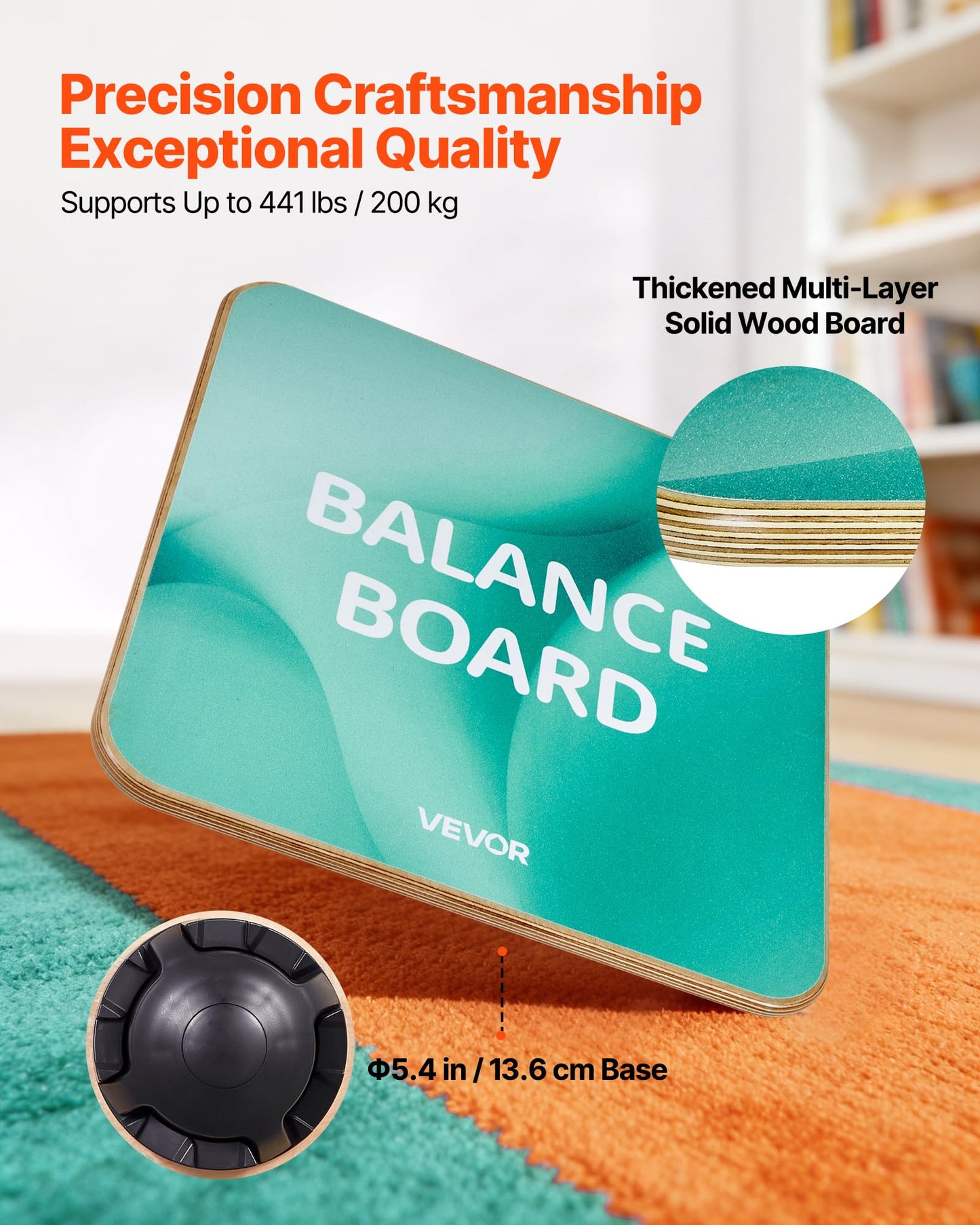 VEVOR Balance Board, 360° Rotating Wobble Board Trainer for Adults 3-Level Adjustable, Wooden Balance Training Equipment, Slip-Resistant Surface for Core Workout, Standing Desk Exercise, Home Gym