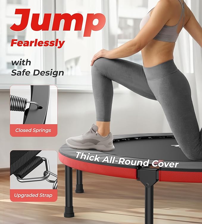BCAN 40"/48" Foldable Mini Trampoline, Rebounder Trampoline for Adults, U/T Adjustable Foam Handle, Exercise Rebounder for Adults Indoor/Garden Workout, Max Load 330lbs/440lbs