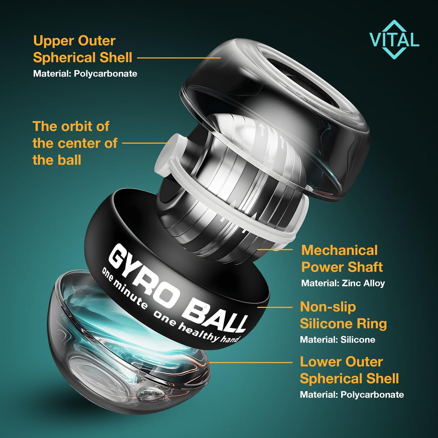 Vital Wrist Ball Exerciser Gyro Ball Hand Exercise Balls Grip Strength Tester Zinc Rotor Gyroscopic Hand Grip Strength Baseball Training Equipment Wrist Exerciser Equipment Forearm Trainer