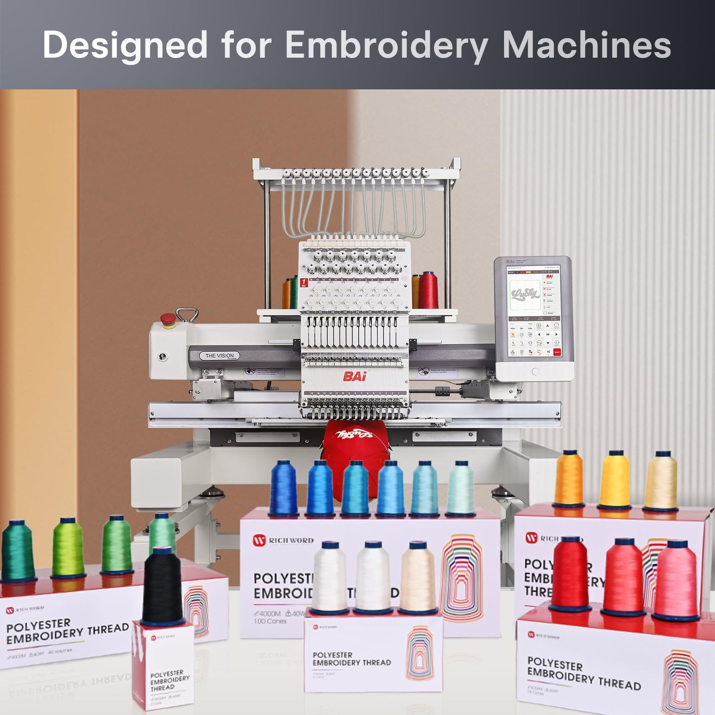 BAi Embroidery Bundle – 100 Color 40WT Thread Set (4000M) + 3D Puffy Foam 12"x16" 3MM 10PCS for Machine Embroidery