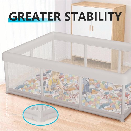 Hiaksedt Baby Playpen - Large Indoor & Outdoor Play Yard for Babies and Toddlers | 74x50 Inches, Zipper Gates, Breathable Mesh