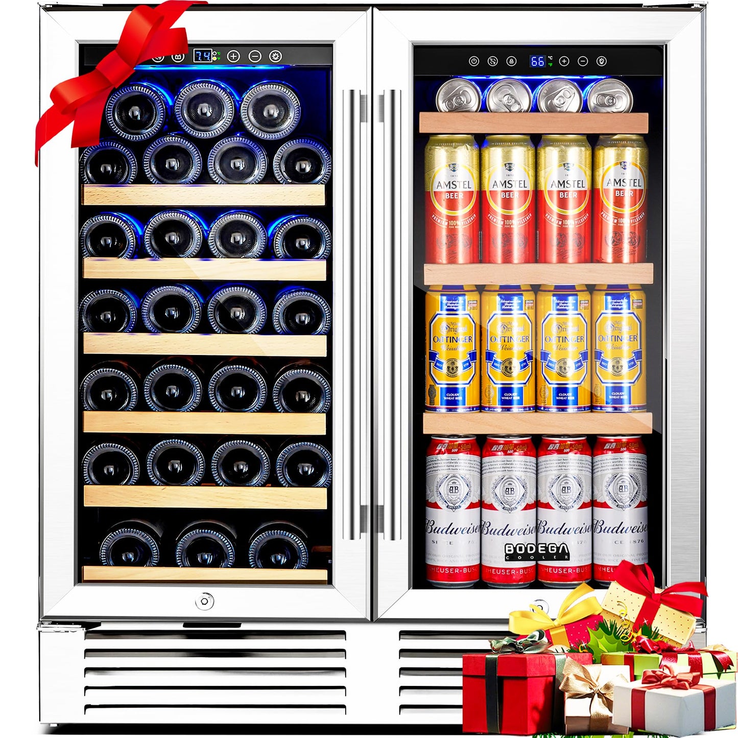 BODEGACOOLER Wine and Beverage Refrigerator,30 Inch Under Counter Commercial Beverage Refrigerator, Large Capacity Back Bar Cooler With 2 Glass Doors,LED Lighting Display Beer Wine Soda Drinks.