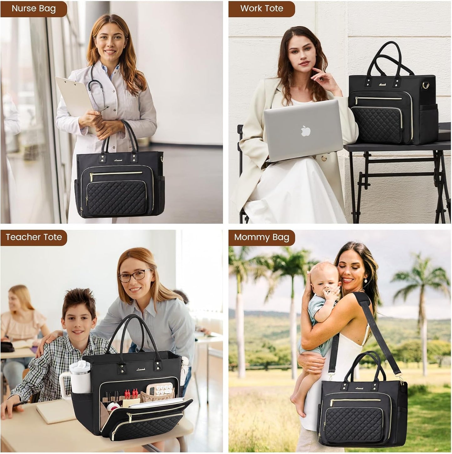 LOVEVOOK Teacher Tote Bag for Women Work, Laptop Bag Work Tote Bag Nurse Bags With Large Cup Holder, Professional