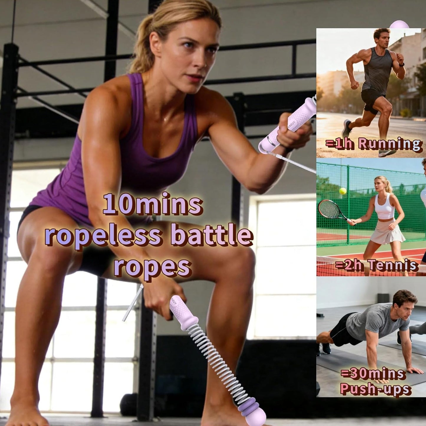 Adjustable Ropeless Battle Ropes for Home Gym for Men & Women, Quiet Air Resistance Heavy Duty Cordless Battle Rope,Exercise Ropes with Variable Resistance, Strength & Low-Impact Cardio for HIIT