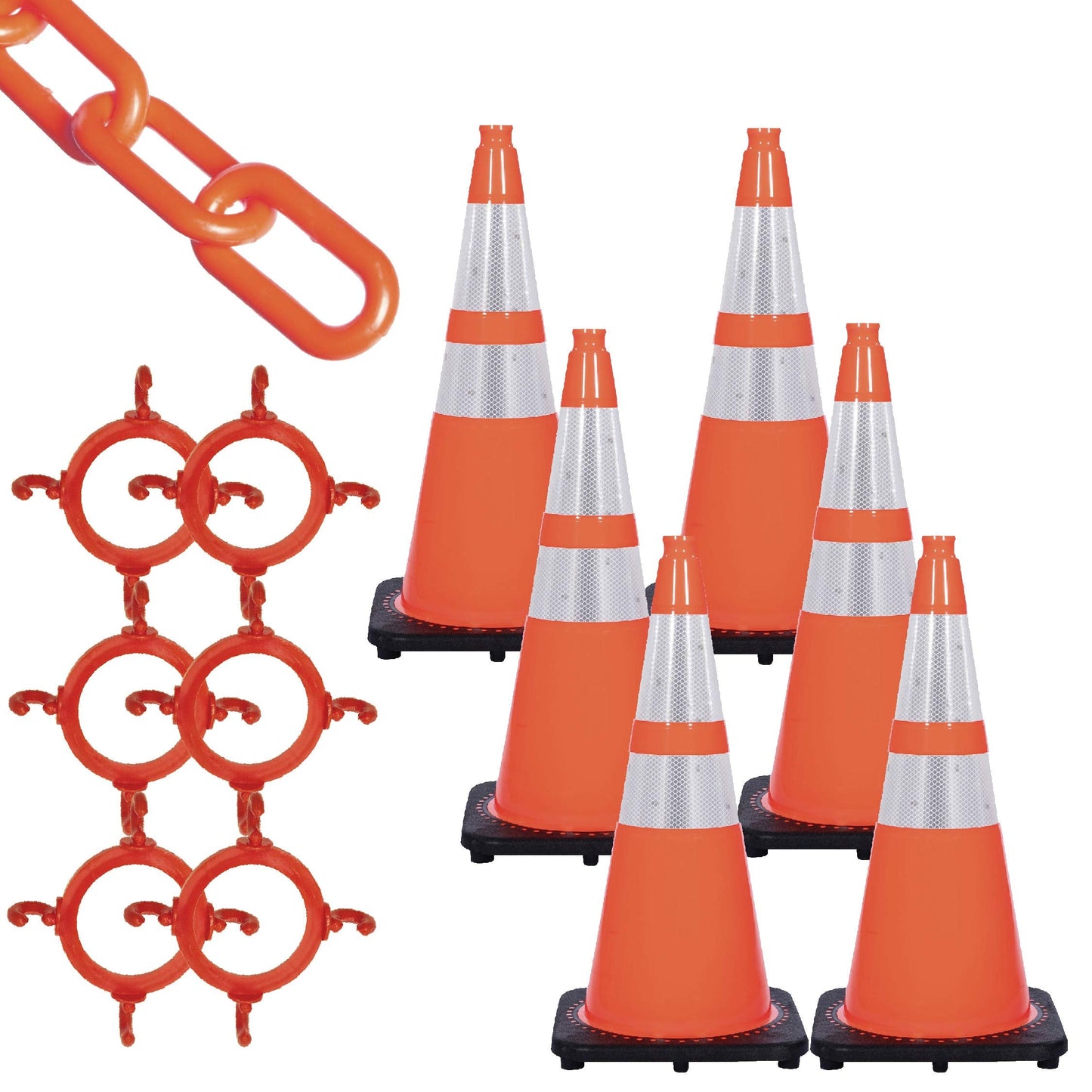 Mr. Chain Traffic Cone and Chain Kit, Traffic Orange with Reflective Collar, 28-Inch Height (93280-6)
