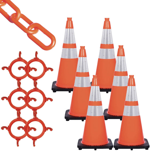 Mr. Chain Traffic Cone and Chain Kit, Traffic Orange with Reflective Collar, 28-Inch Height (93280-6)