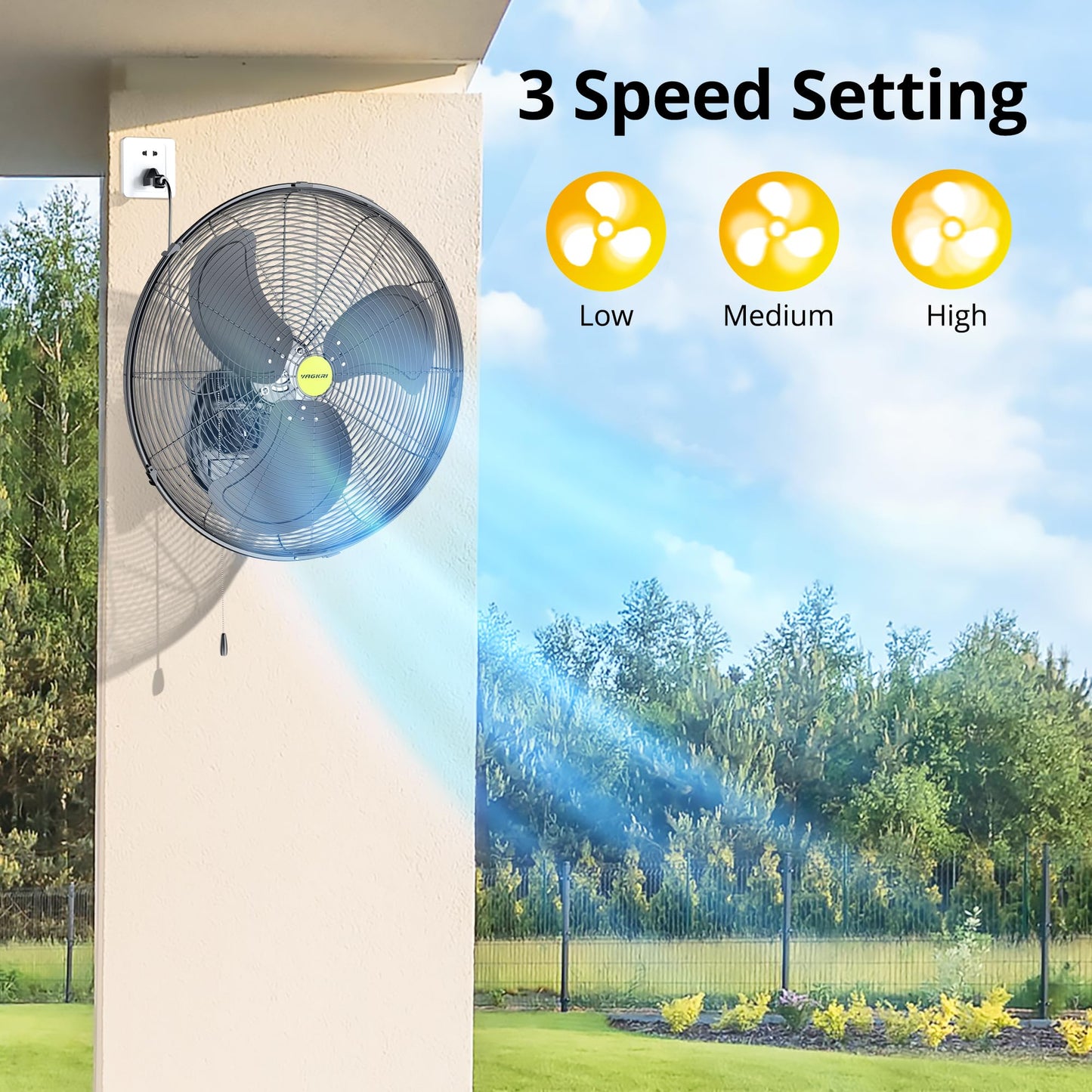 VAGKRI 20 Inch High Velocity Industrial Wall Mount Fan, 3 Speeds, 5300CFM, Wall Fan for Home, Office, Patio, Garage, Factory, Warehouse and Greenhouse