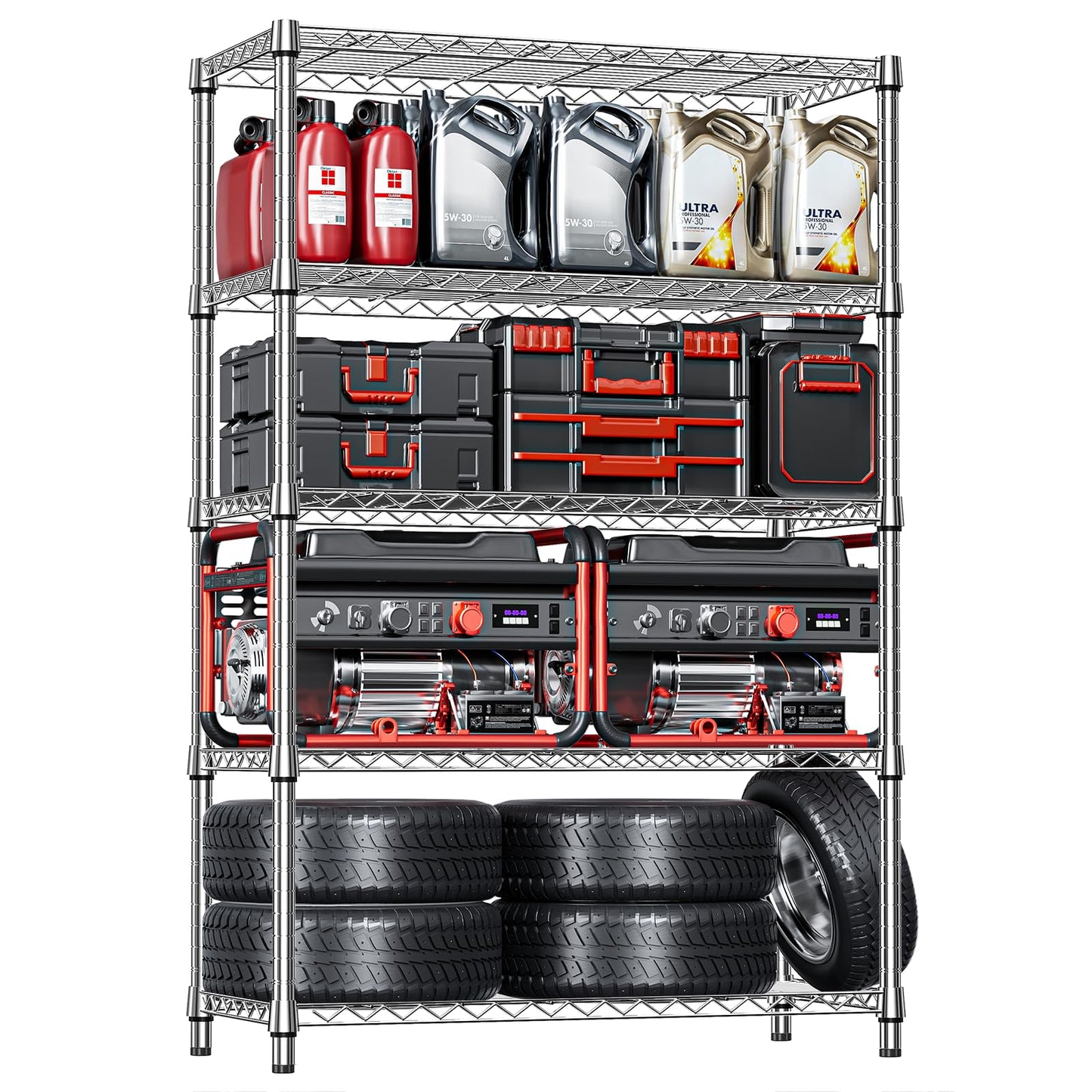 IZEUK 5-Tier Heavy Duty Metal Storage Shelving Unit (Chrome, 17.7" D x 47.2" W x 72.3" H, 1750 lbs Capacity), Adjustable Steel Wire Rack Shelf Organizer for Garage, Kitchen, Pantry, Basement, Laundry