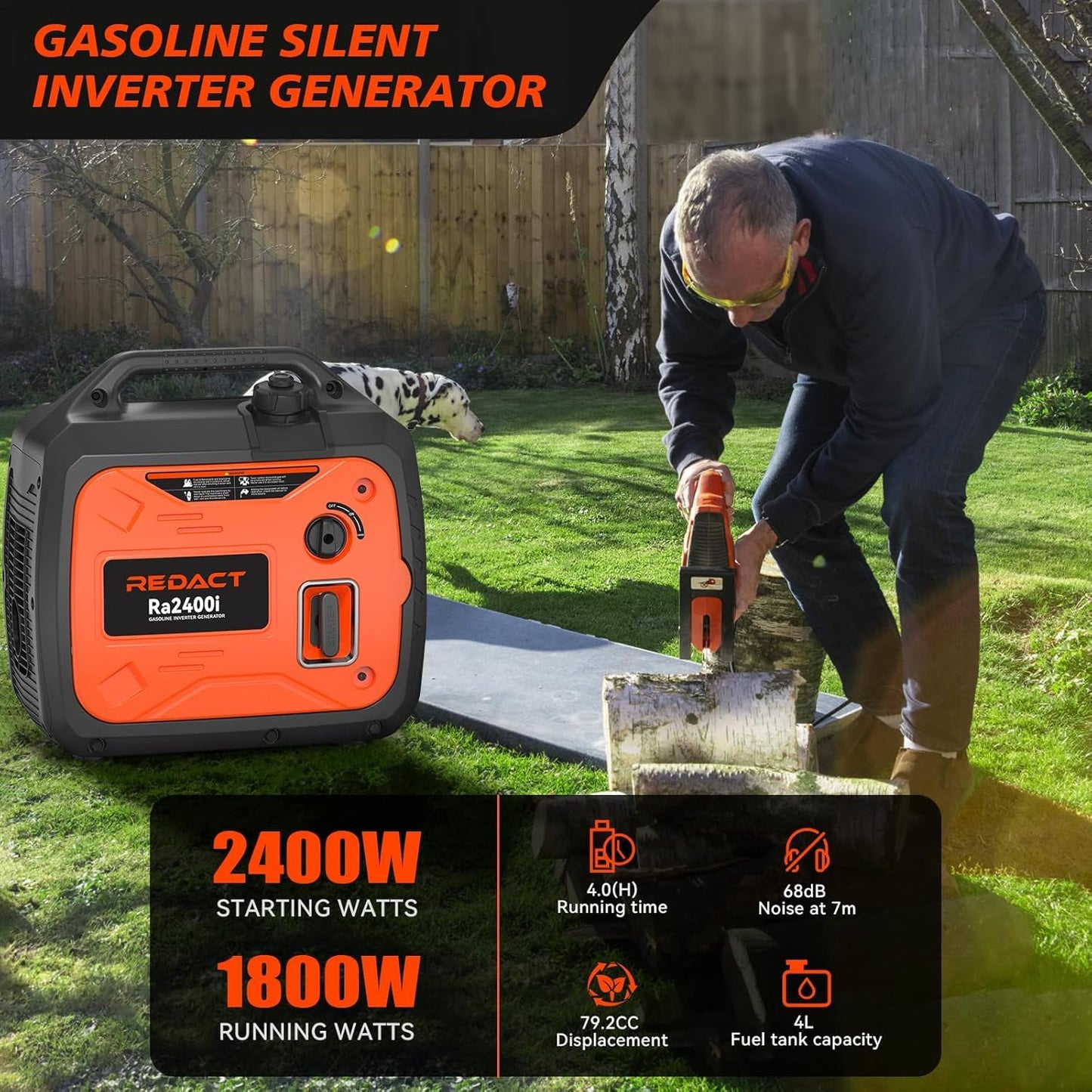 2400W Lightweight Portable Inverter Generator with Clean Power for Home, Camping, RV, Tailgating & Emergencies | Eco-Mode, CO Protection, Parallel Ready, Ultra-Quiet Gas Generator