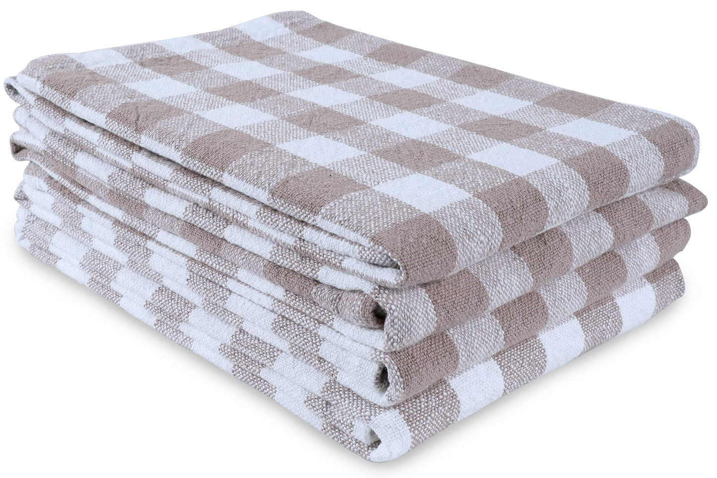 AMOUR INFINI Kitchen Towels Set of 4 Buffalo Checks Beige/White Kitchen Towels 28x20 Inches 100% Cotton Highly Absorbent Kitchen Towels Premium Quality Ultra Soft Mitered Corners KitchenTowels