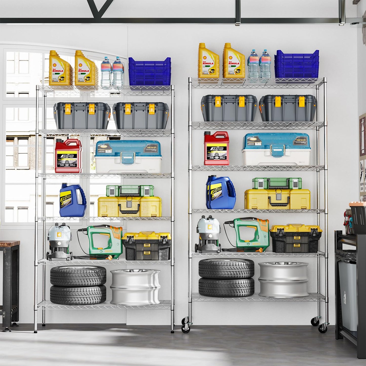 FDW 45"L×18"W×82"H Wire Shelving Unit Storage Cart Metal Shelf Rolling Utility Cart 2100Lbs Capacity with 6 Tier Casters Adjustable Layer Rack Strong Steel for Restaurant Garage Pantry Kitchen,Chrome