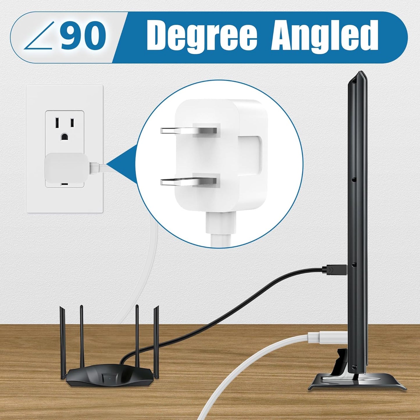 AGVEE 10ft 90 PS5/PS3 2 C7 Degree Power Cord for Sony Slim, Xbox Series S/X, Xbox One S/X, Prong Universal TV Power