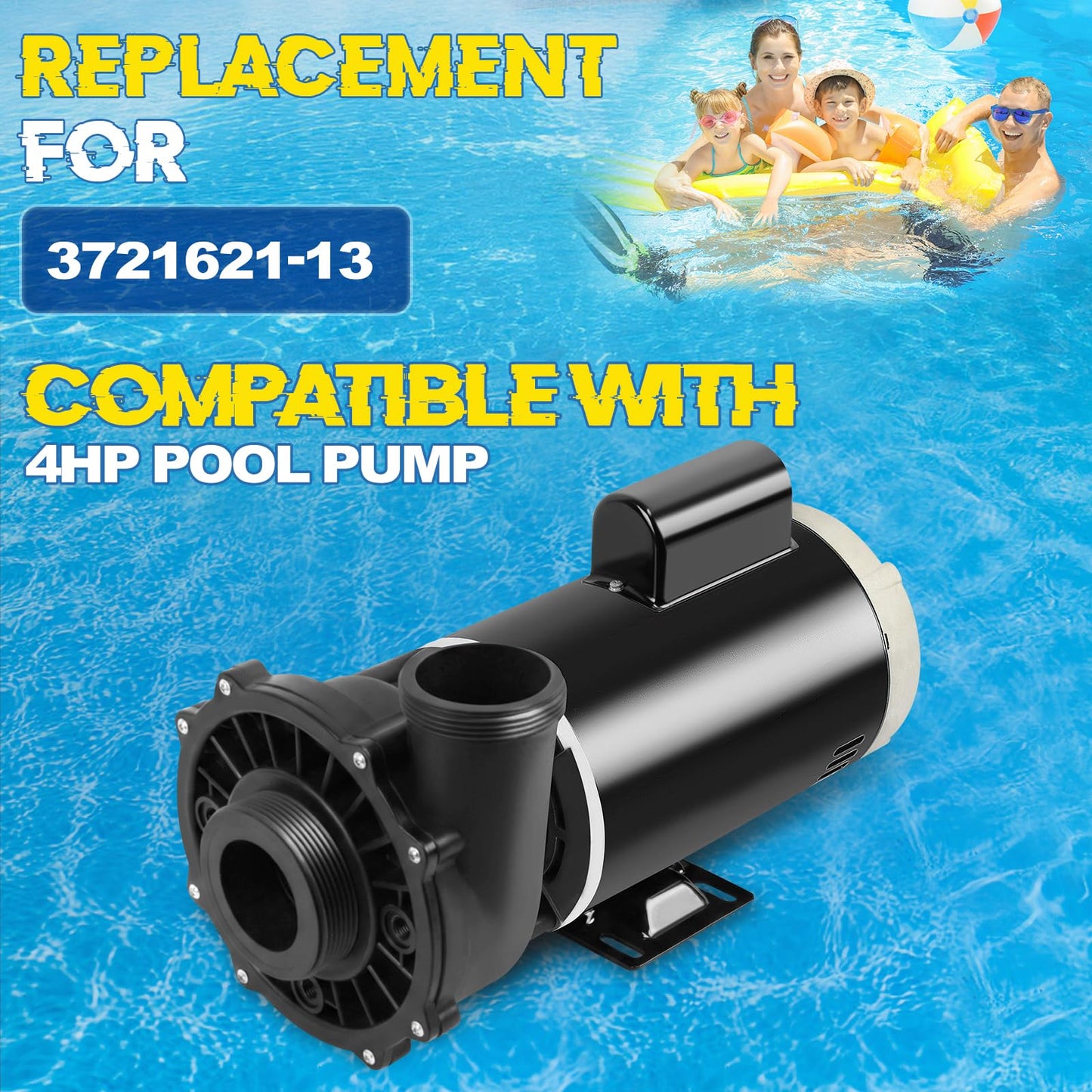 3721621-13 Replacement Spa Pump, 4 HP 230V 2-Speed 56-Frame Side Discharge Hot Tub Pump