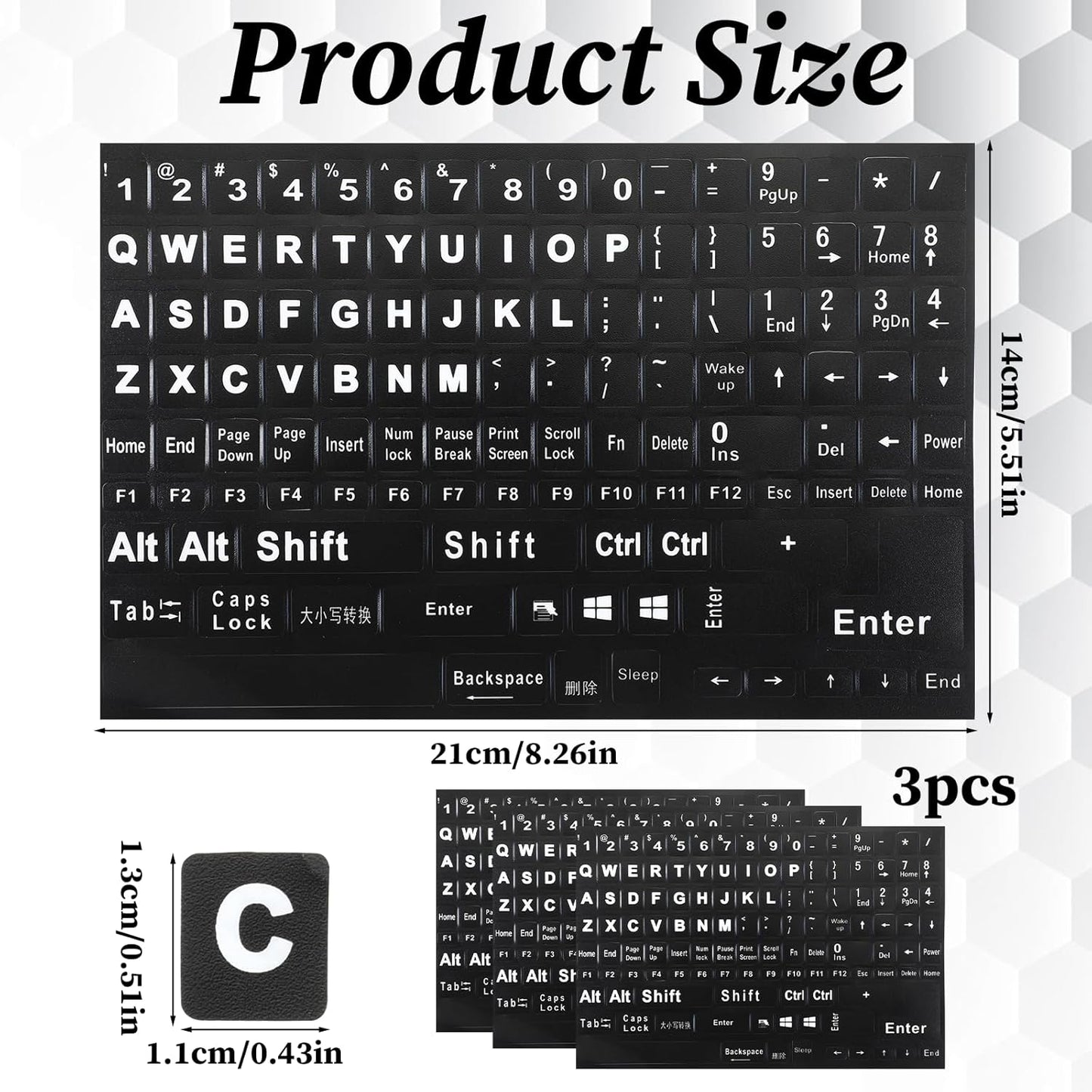 SynHHergyx 3 Keyboard Letter Stickers, Pcs Universal English Keyboard Stickers Replacement Matte Black Background