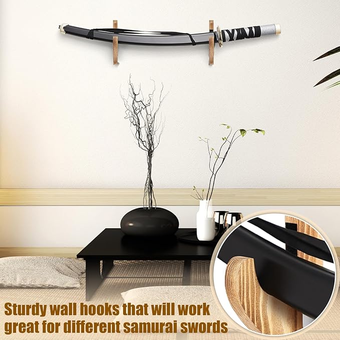Chunful 2 Pcs Sword Wall Mount Sword Holder Katana Stand 1 Tier Hanger Adjustable Wooden Mounts for Samurai(5.91 x 2.76 x 1.38 Inches,Burnt Color)