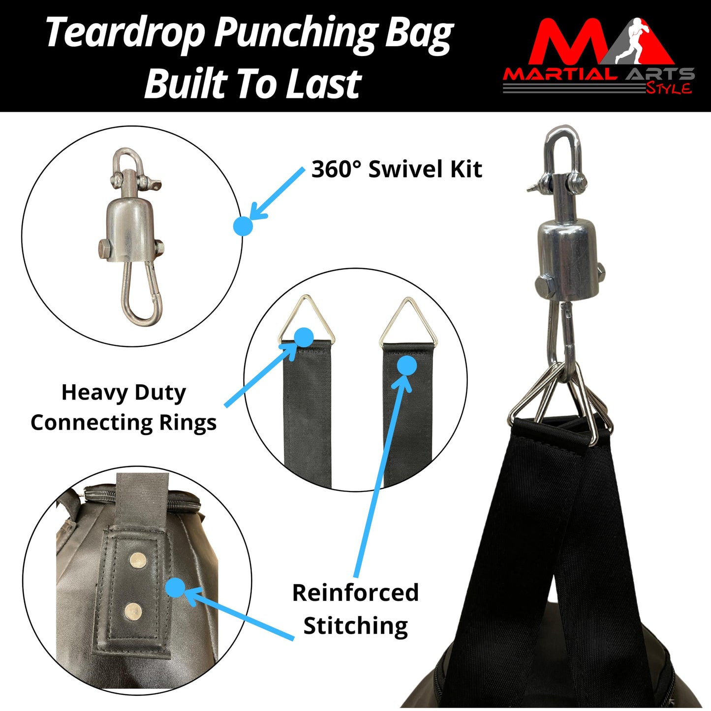 Wrecking Ball Punching Bag, Professional Boxing Teardrop Body Snatcher Bag for Training MMA Kickboxing Muay Thai, Round Shaped Heavy Bag (Unfilled) (Black, 110)