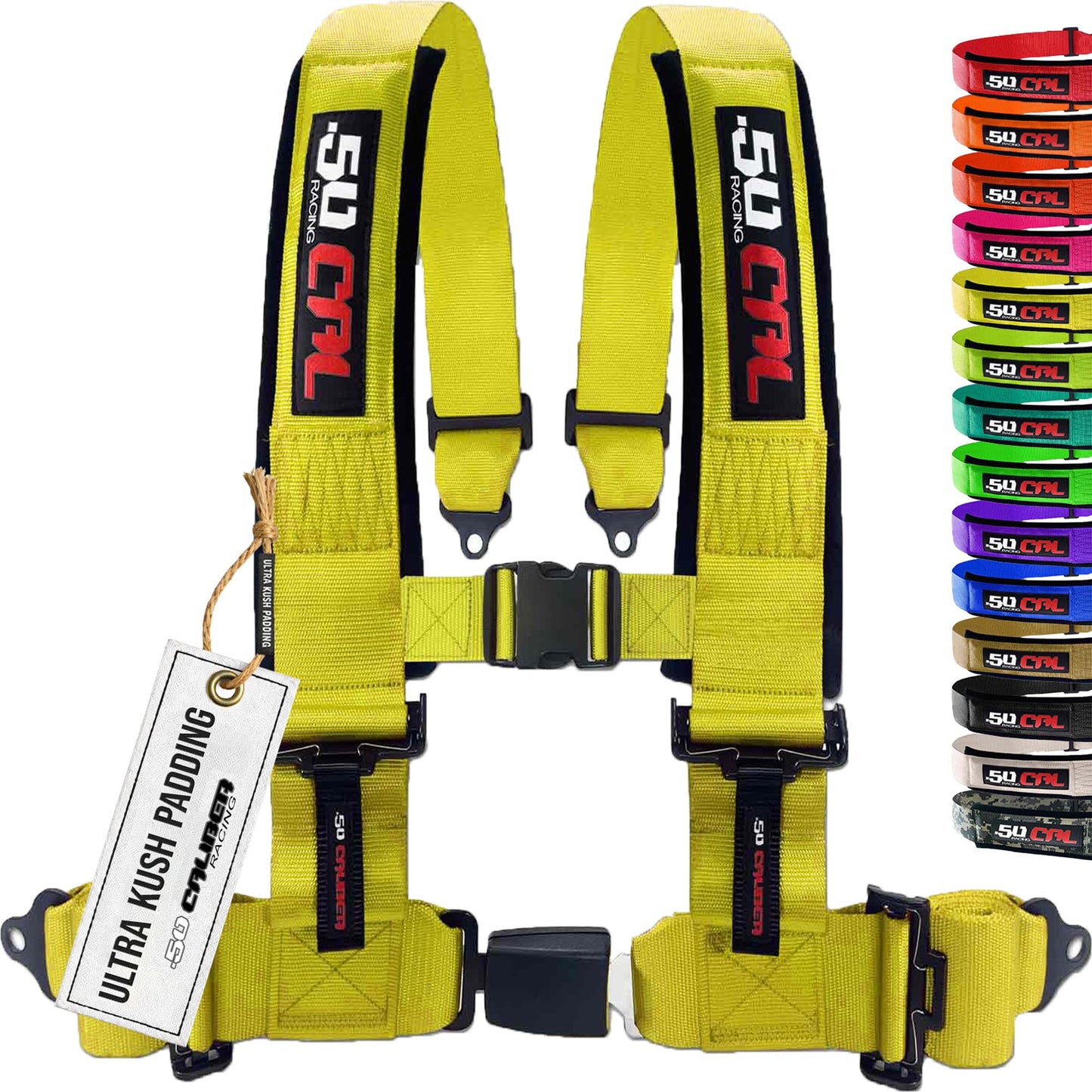 1pc 4 Point Harness for Bucket Seat, Push Release, 10 Color Options, Racing Harness, Race Car, Off Road, UTV, RZR (Yellow, 2 inch) [6038]