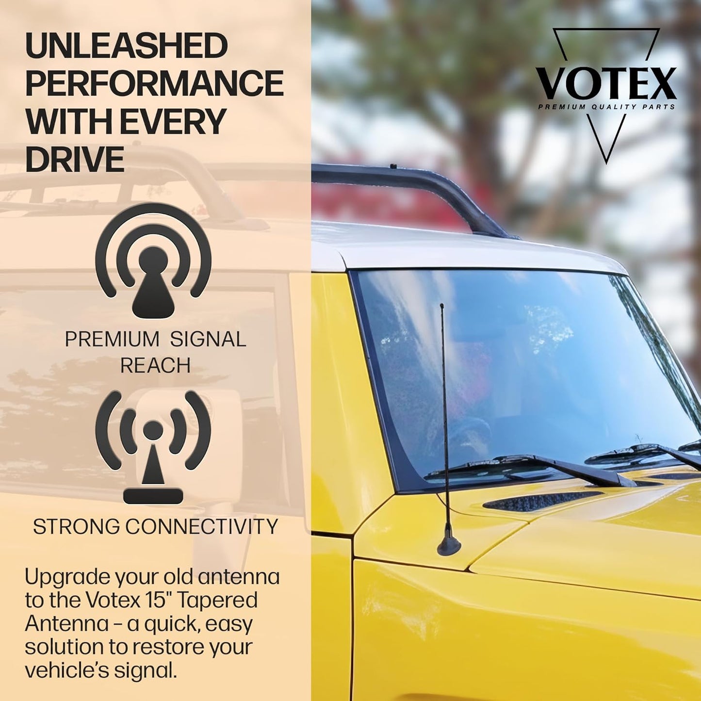 Votex 15 Inch - Black Antenna - Spiral Wind Noise Cancellation - Spring Steel Construction - Stainless Steel Threading
