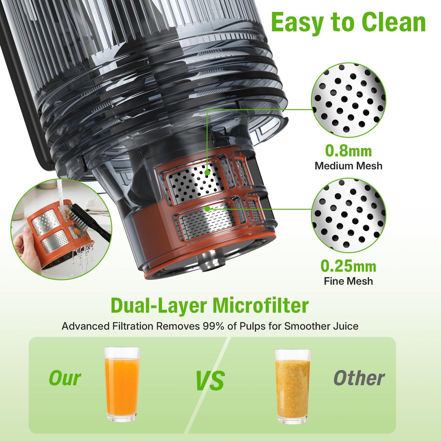 Cold Press Juicer, Juicer Machines with 6" Large Wide Feed Chute, High Juice Yield Slow Masticating Juicer, Easy to Clean, Quiet Brushless Copper Motor, Juicers for Whole Fruits & Vegetables