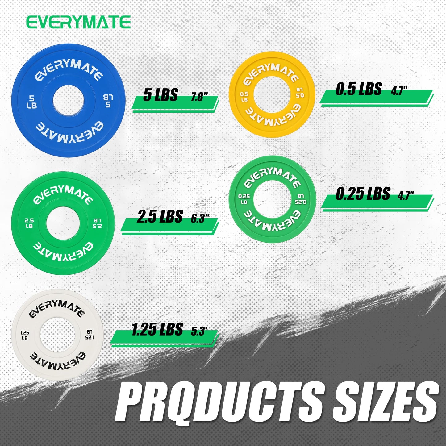 EVERYMATE Change Weight Plates Set 0.25LB,0.5LB1.25LB, 2.5LB, 5LB, Fractional Bumper Plate for Cross Training and Olympic Weightlifting