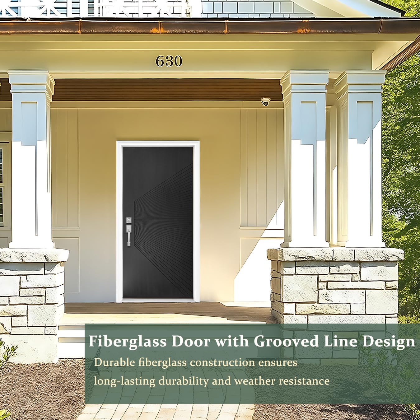 Exterior Fiberglass Door 36x80in Onyx Black, Metallic Look with Radiating Groove Design Front Entry Door Right-Hand Inswing, Textured Surface Knock-Down Door with Brickmould, Vinyl Frame