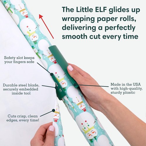 Little ELF Wrapping Paper Cutter - 2-Pack Holiday Gift Wrap Holder | Made in USA | Green