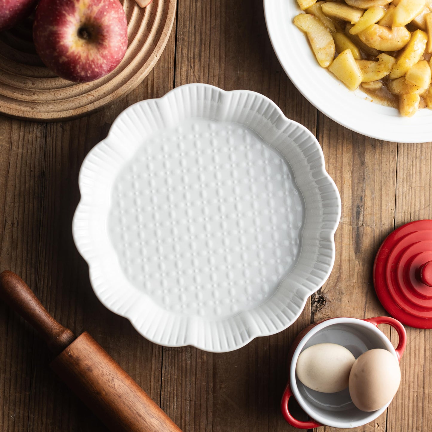 Cormomu Pie Pan for Baking 9 Inch, Ceramic Pie Dish, Non-Stick Round Baking Dish, Porcelain Plates with Ruffled Edge| Microwave, Dishwasher, and Oven Safe (2PCS)