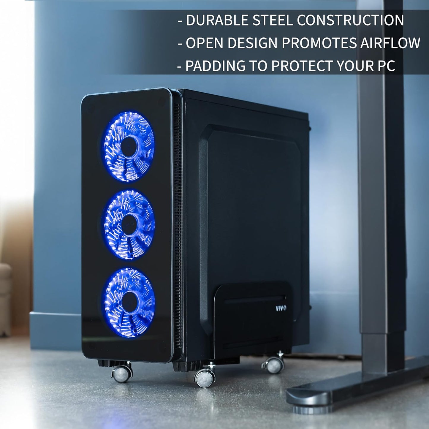 VIVO CART-PC01 Computer Mid-Tower Case, CPU Steel Rolling Stand, Adjustable Mobile Cart Holder with Locking Caster
