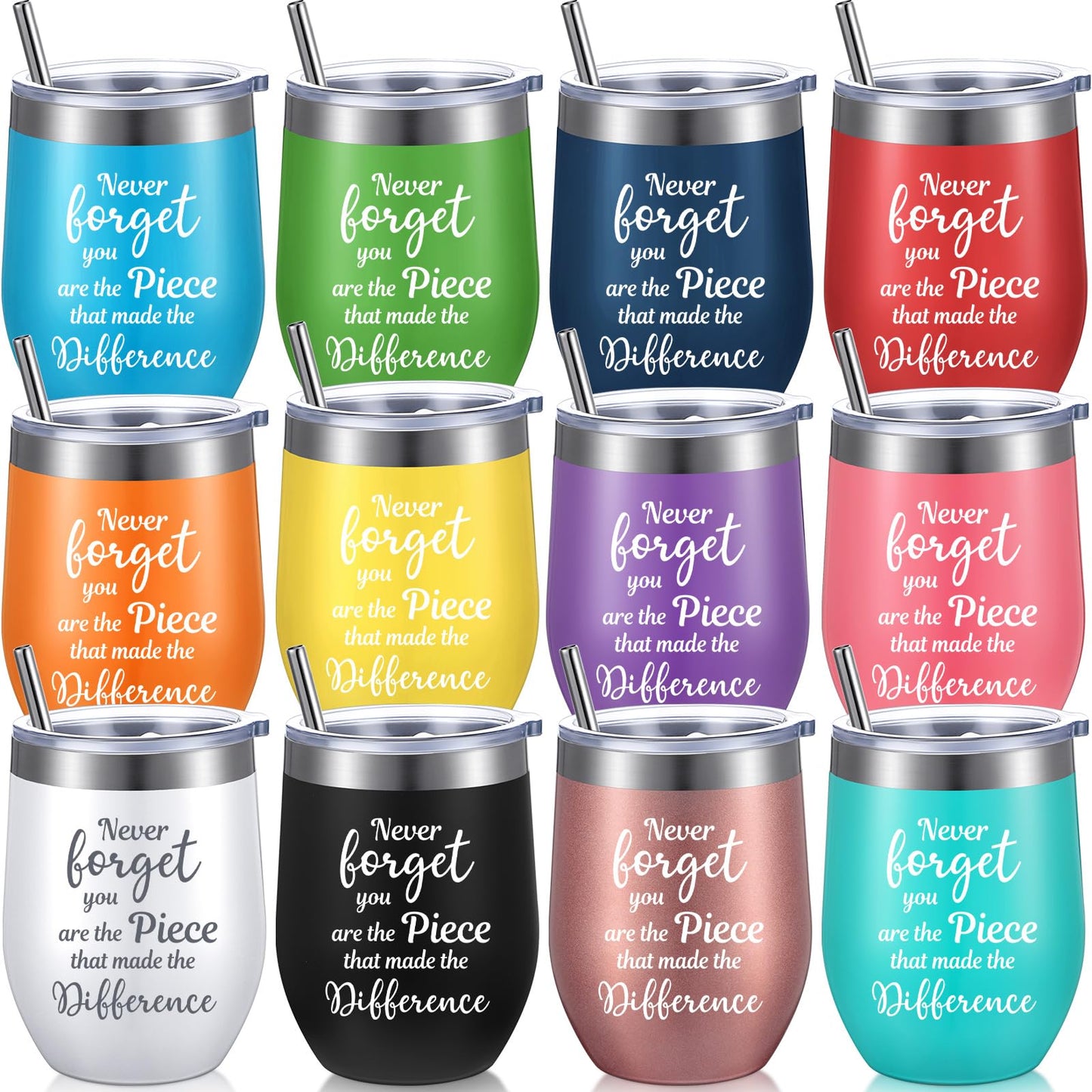Sieral 12 Pcs Thank You Gifts for Women Appreciation Wine Tumbler for Employee Teacher Inspirational Birthday Graduation Gift You Are Awesome/sister with Straw Stainless Steel 12 oz (Vivid Style)