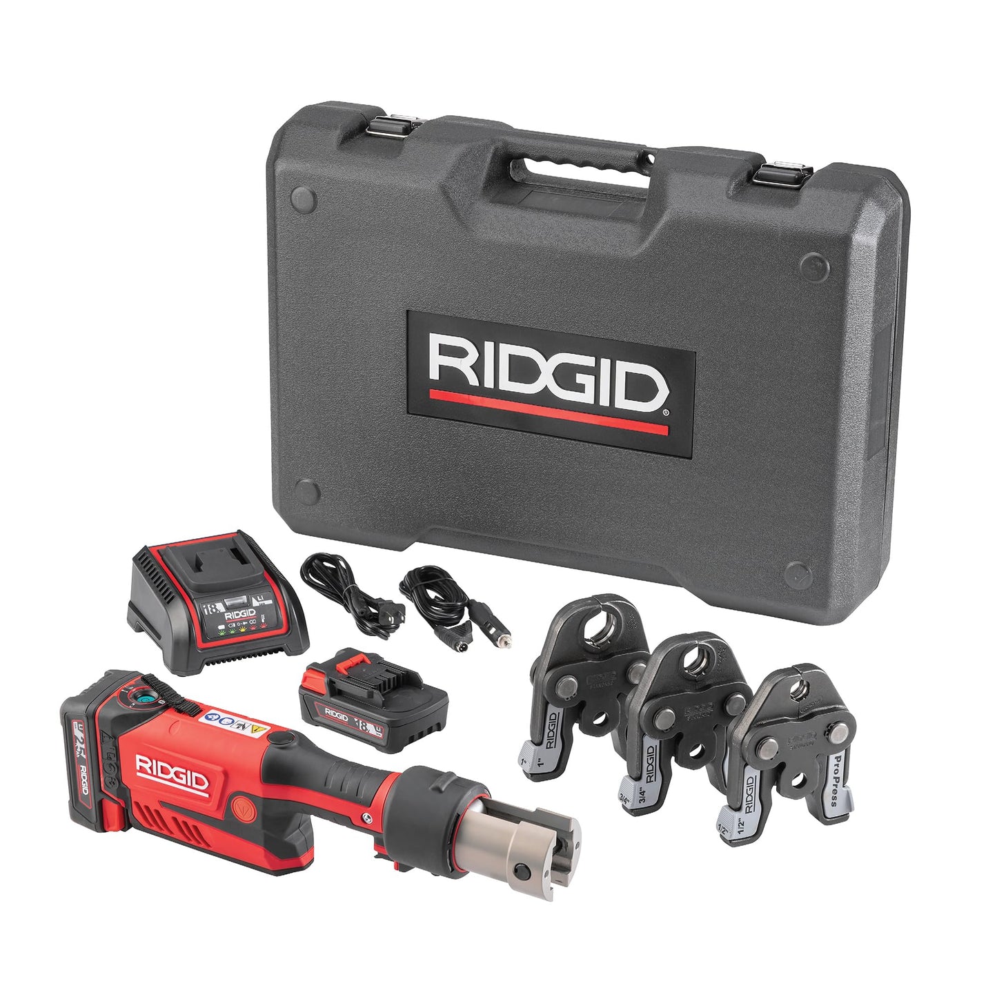 RIDGID 67183 Model RP 351 ProPress Standard Press Tool Kit with Battery, Charger, 1/2" to 1" Press Tool Jaws, and Carrying Case