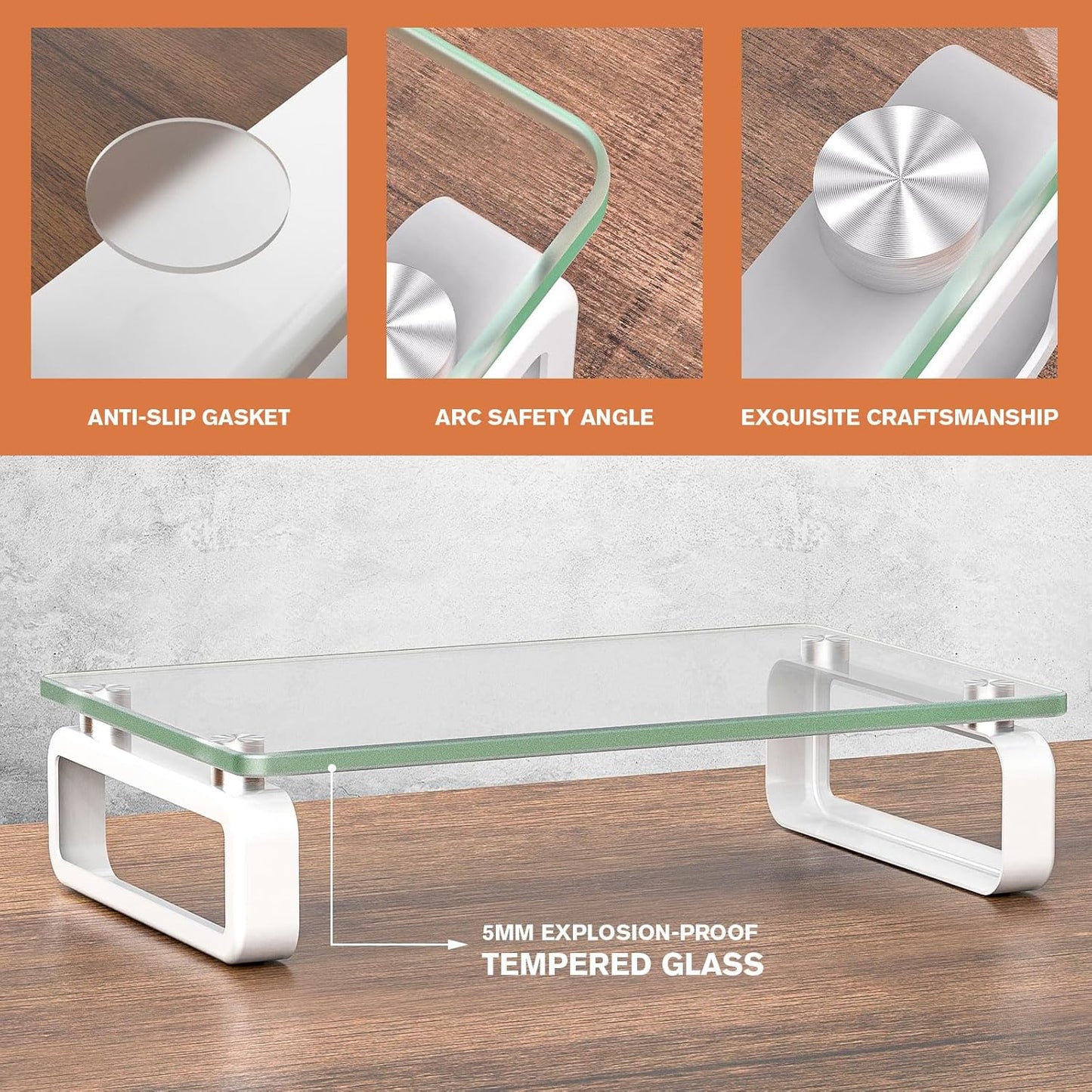 HD02T-001 Hemudu Clear Computer Monitor Stand Riser Multi Media Desktop Stand for Flat Screen LCD LED TV