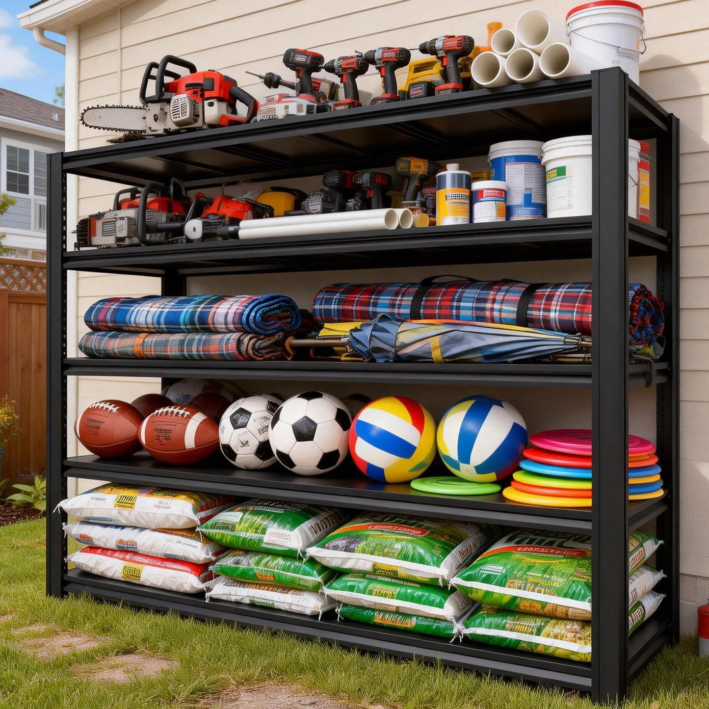 KLRFUA 5-Tier Garage Shelving Unit | Adjustable Garage Shelves, Storage Racks, 3,600-Pound Capacity, Dimensions: 84H x 61.88W x 23.88D, Metal Store Shelving, for Garage Storage (5T-84H*61.88W*23.88D)