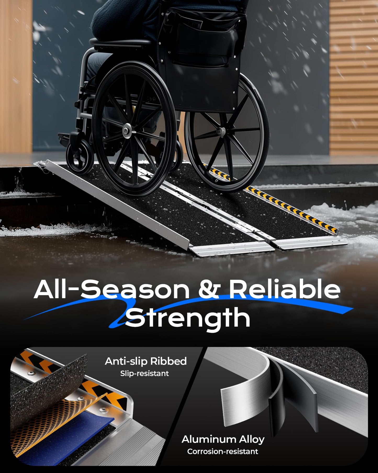 KOLOTOOL Wheelchair Ramp 4ft, Non-Skid Aluminum Portable Ramps for Wheelchairs for Home Steps, 800 LBS Capacity Wheel Chair Handicap Ramp for Entry, Doorway, Homes, Stairs 48" Lx 29.2" Wx2H
