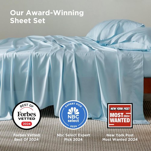 Bedsure King Size Cooling Sheets Set - Breathable & Soft Rayon from Bamboo, Deep Pocket Up to 16 Inches, Aqua