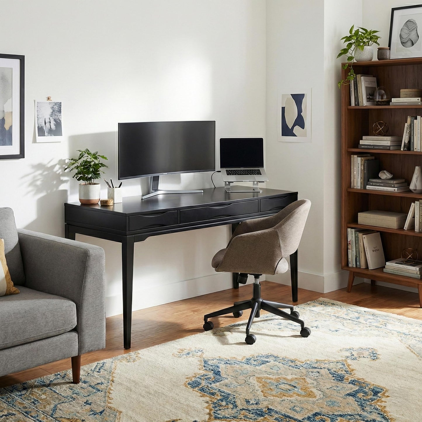 SIMPLIHOME Harper Desk - 60 Inch Wide Solid Wood Writing Desk in Black, Mid-Century Modern Home Office Computer Table for Workspace or Study with 2 Drawers and Flip-Down Keyboard Tray
